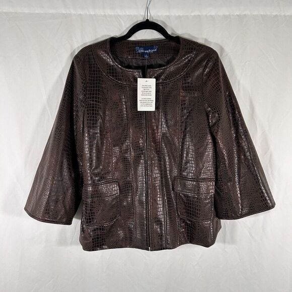 Susan Graver Jacket Women's Small Brown Snake Print Full Zip Long Sleeve - Picture 1 of 9